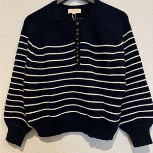 Sezane Navy and White Striped Sweater